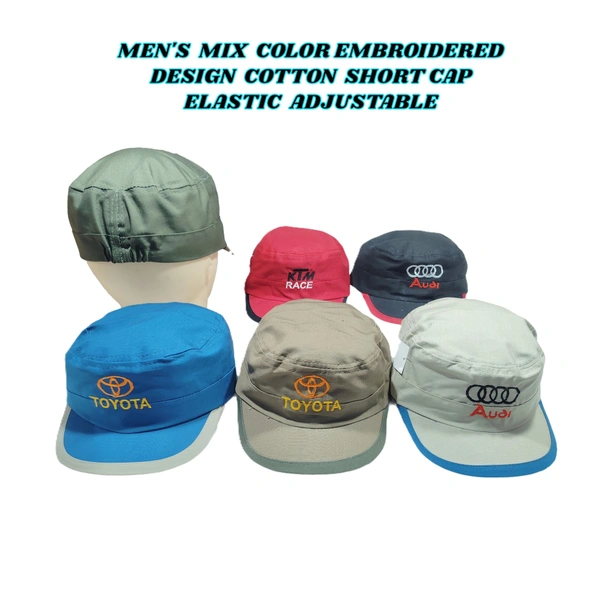 MENS MIX COLOR EMBROIDERED DESIGN COTTON SHORT CAPS FITTING ELASTIC - FREE, 6