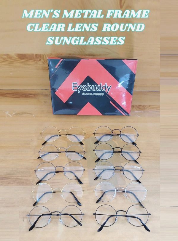 MENS METAL FRAME CLEAR ENS ROUND SUNGLASSLES - FREE, 12
