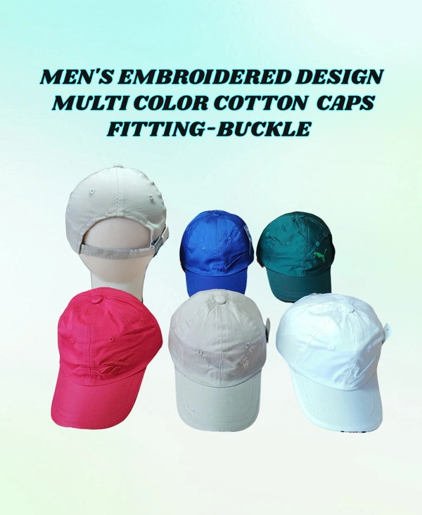 MENS EMBROIDERED DESIGN MULTI COLOR  COTTON  MATERIAL CAPS FITTING BUCKLE  - FREE, 12