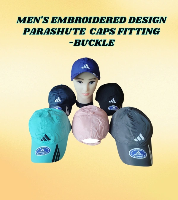 MENS EMBROIDERED DESIGN MIX COLOR  PARASHUTE  MATERIAL CAPS  FITTING - BUCKLE   - FREE, 6