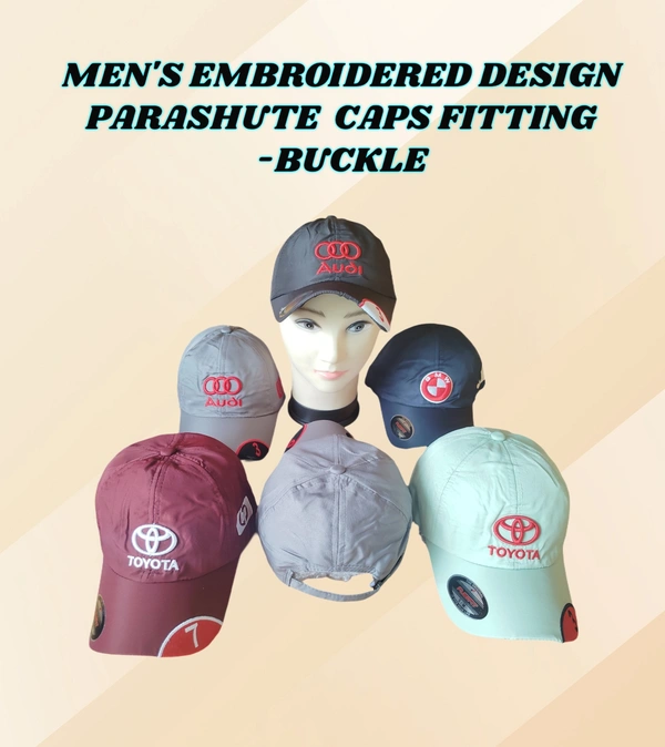 MENS EMBROIDERED DESIGN MIX COLOR  PARASHUTE  MATERIAL CAPS  FITTING - BUCKLE   - FREE, 6