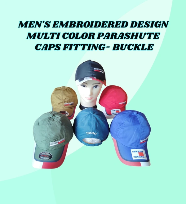 MENS EMBROIDERED DESIGN MIX COLOR  PARASHUTE  MATERIAL CAPS  FITTING - BUCKLE   - FREE, 6