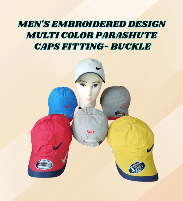 MENS EMBROIDERED DESIGN MIX COLOR  PARASHUTE  MATERIAL CAPS  FITTING - BUCKLE   - FREE, 6
