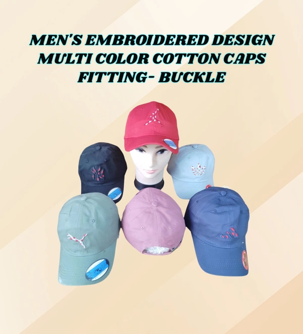 MENS EMBROIDERED DESIGN MIX COLOR  COTTON  MATERIAL CAPS  FITTING - BUCKLE   - FREE, 6