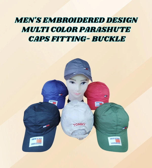 MENS EMBROIDERED DESIGN MIX COLOR  PARASHUTE  MATERIAL CAPS  FITTING - BUCKLE   - FREE, 6