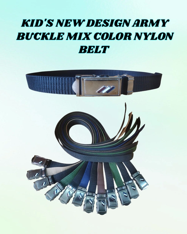 KIDS  NEW DESIGN ARMY BUCKLE MIX COLOR NYLON BELT  - small, 12