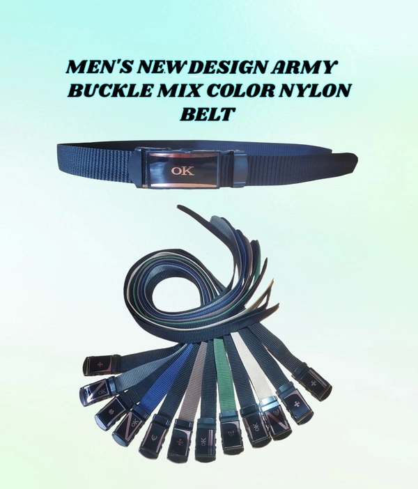 MENS NEW DESIGN ARMY BUCKLE MIX COLOR NYLON BELT  - FREE, 12