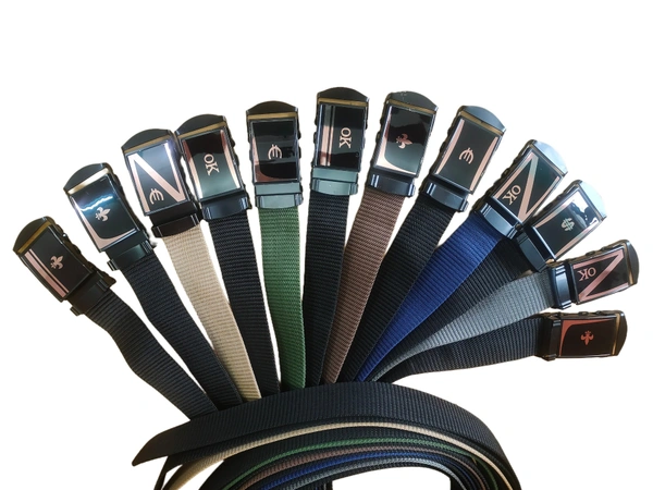 MENS NEW DESIGN ARMY BUCKLE MIX COLOR NYLON BELT  - FREE, 12
