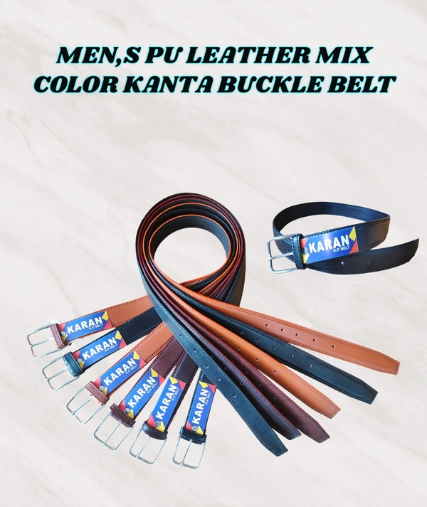 MENS PU LEATHER MIX COLOR KANTA BUCKLE BELT - FREE, 12