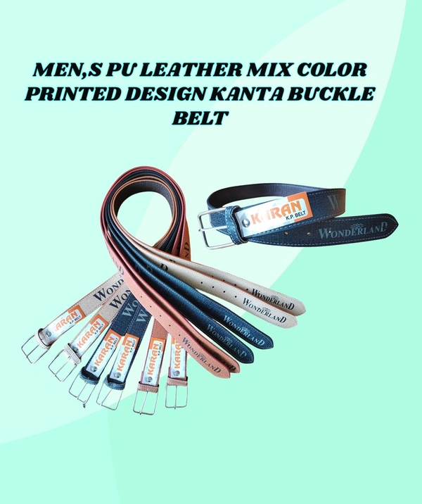 MENS PU LEATHER MIX COLOR KANTA BUCKLE BELT - FREE, 12