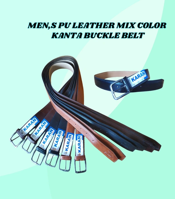 MENS PU LEATHER MIX COLOR KANTA BUCKLE BELT - FREE, 12