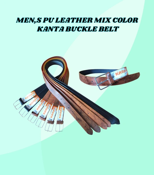 MENS PU LEATHER MIX COLOR KANTA BUCKLE BELT - FREE, 12