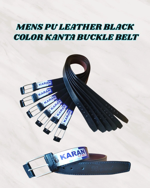 MENS PU LEATHER BLACK  COLOR  KANTA BUCKLE BELT - FREE, 06