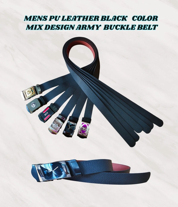 MENS PU LEATHER BLACK  COLOR ARMY  BUCKLE  BELT - FREE, 06