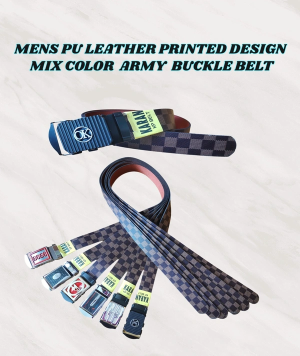 MENS PU LEATHER MIX  COLOR ARMY  BUCKLE  BELT - FREE, 06