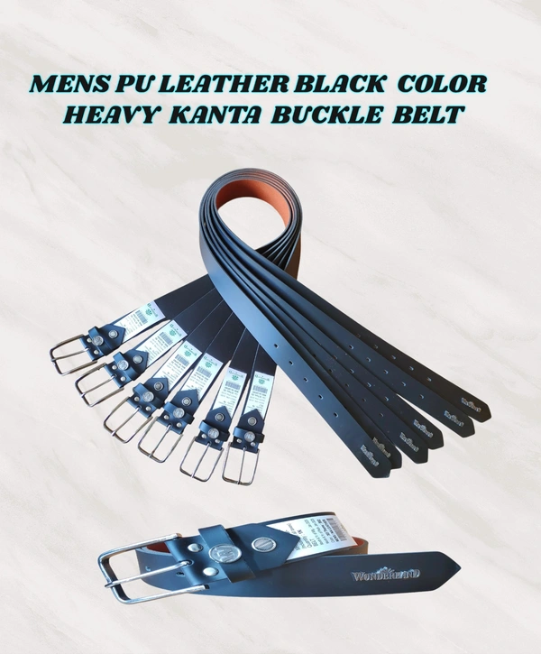 MENS PU LEATHER BLACK  COLOR  KANTA BUCKLE BELT - REE, 6