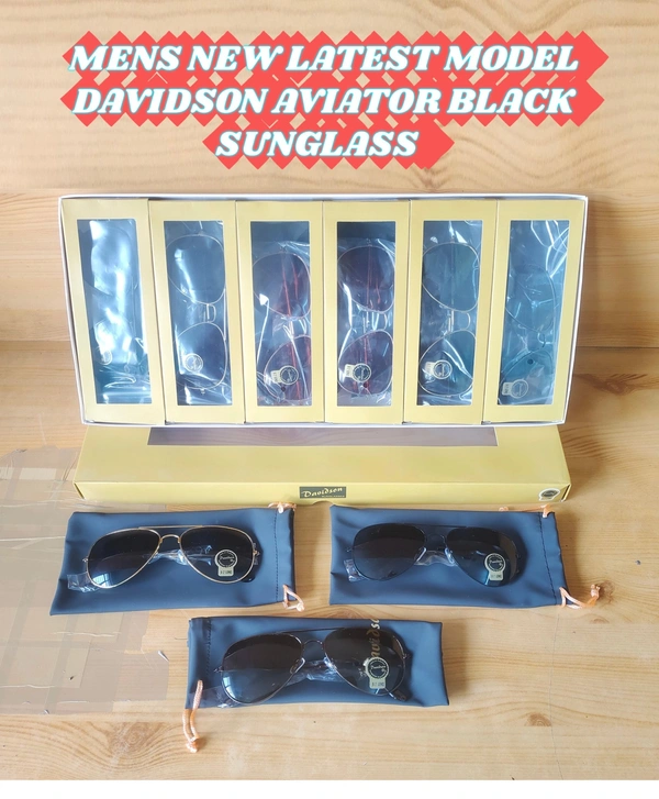 MENS NEW LATEST MODEL DAVIDSON AVIATOR BLACK SUNGLASSES - FREE, 06
