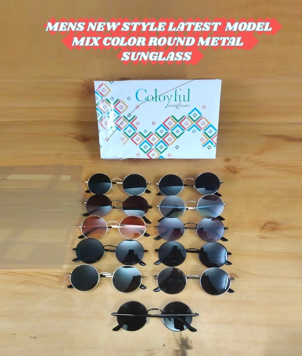 MENS NEW STYLISH LATEST MODEL MIX COLOR ROUND  METAL SUNGLASSES - FREE, 12