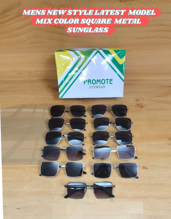 MENS NEW STYLISH LATEST MODEL MIX COLOR SQUARE METAL SUNGLASSES - FREE, 12