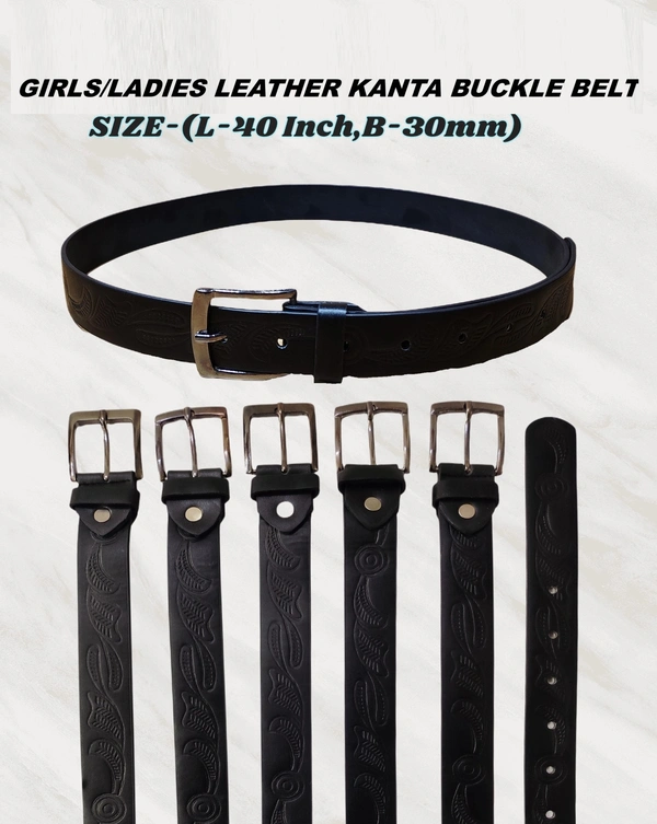 GIRLS AND LADIES LEATHER  BLACK  COLOR  KANTA  BUCKLE BELT  SIZE-(40 INCH LENGTH,30MM WIDTH) - SIZE-(40 INCH LENGTH,30MM WIDTH), 12