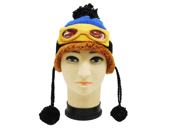 KIDS WOOLEN CAP WITH INSIDE FURR & DORI COLOR - MULTI COLOR N MULTI DESIGN SIZE - FREE SIZE - free, 6