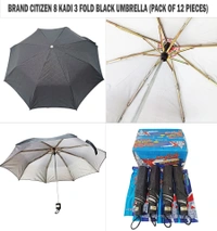 BRAND CITIZEN 8 KADI 3 FOLD BLACK UMBRELLA (PACK OF 12 PIECES) - FREE, 12