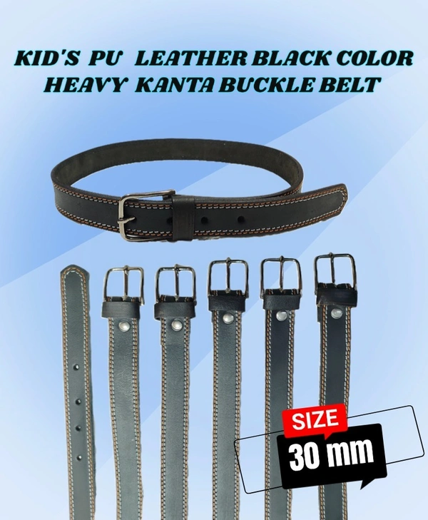 KIDS PU LEATHER BLACK COLOR HEAVY KANTA BUCKLE BELT - FREE, 6