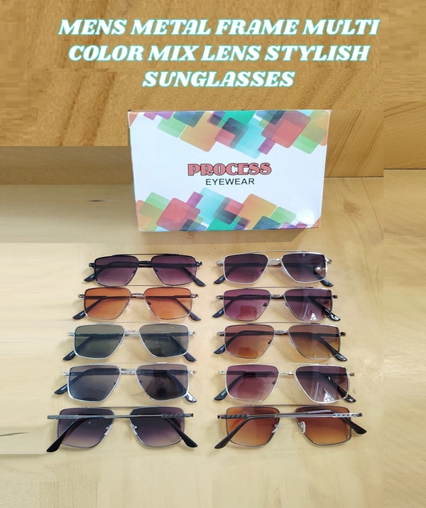 MENS METAL  FRAME MULTI COLOR MIX LENS STYLISH SUNGLASSES - FREEE, 12