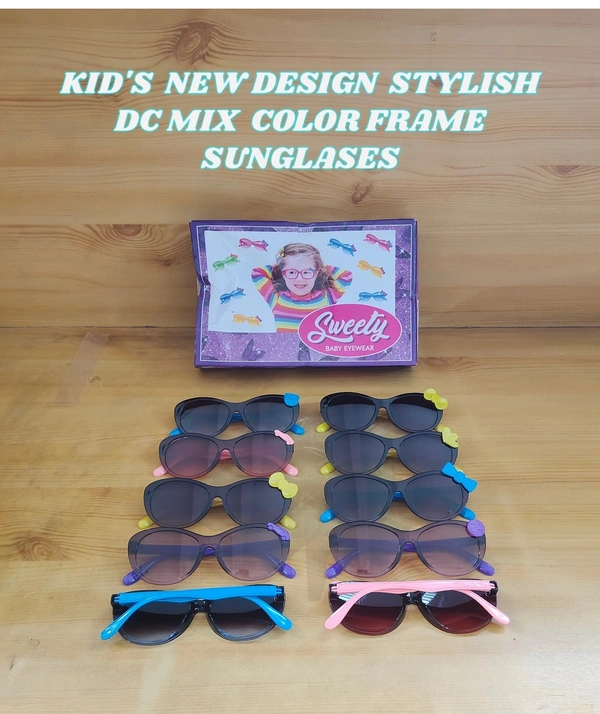 KIDS NEW DESIGN  STYLISH DC MIX COLOR FRAME SUNGLASSES - FREE, 12