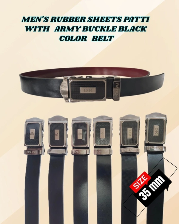 MENS RUBBER SHEETS PATTI WITH ARMY BUCKLE BLACK  COLOR BELT  - FREE, 6