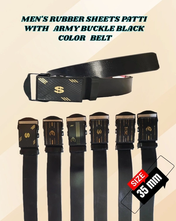 MENS RUBBER SHEETS PATTI WITH ARMY BUCKLE BLACK  COLOR BELT  - FREE, 6