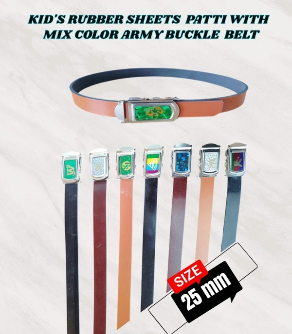 KIDS RUBBER SHEETS  PATTI WHITH  MIX COLOR ARMY BUCKLE BELT  - SMALL, 12