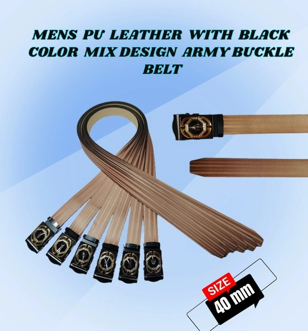 MENS PU LEATHER  WITH BLACK COLOR MIX DESIGN ARMY BUCKLE BELT  - FREE, 6