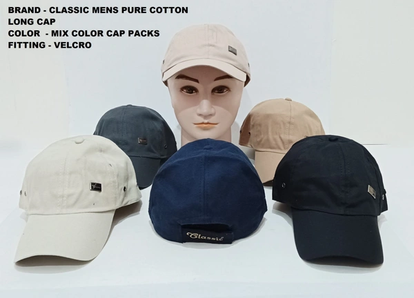 Brand - Classic Mens Pure Cotton Long Cap Color - Mix Color Cap Packs Caps Fitting - Velcro - 12