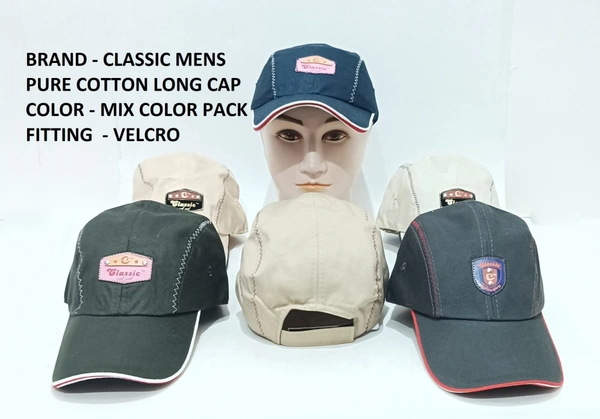 Brand - Classic Mens Pure Cotton Long Cap Color - Mix Color Pack Fitting  - Velcro - 12