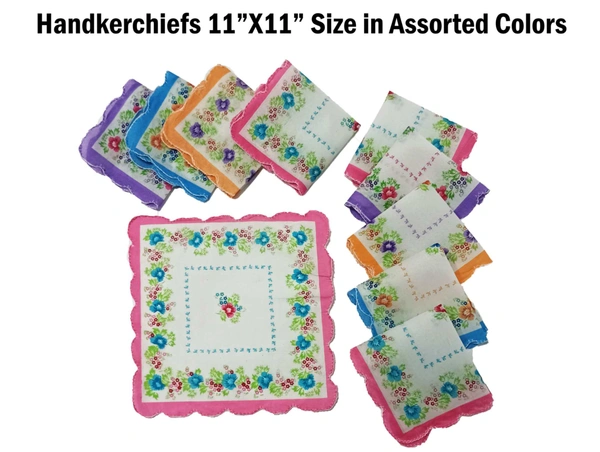 Handkerchiefs 11 In X 11 In Size In Assorted Colors - 11*11 cm, 12