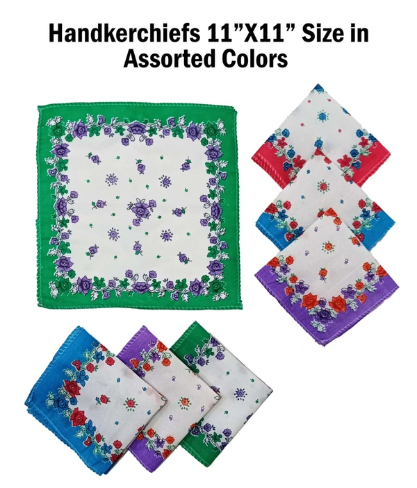Handkerchiefs 11 In X 11 In Size In Assorted Colors - 11*11 cm, 12