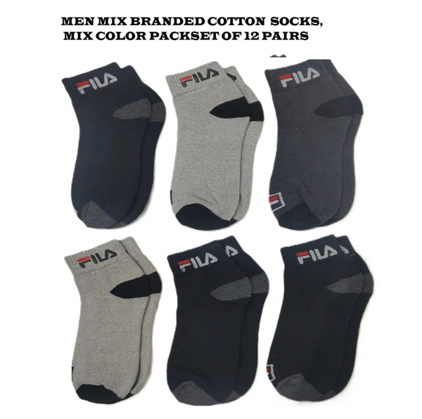 Men Mix Branded Cotton  Socks, Mix Color Pack Set Of 12 Pairs - 12