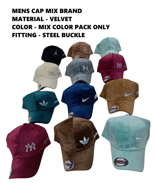 Mens Cap Mix Brand Material - Velvet Color - Mix Color Pack Only Fitting - Steel Buckle - 12
