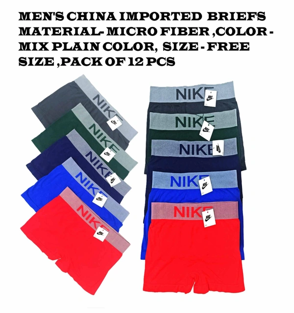Men's  China Imported  Briefs  Material- Micro Fiber ,Color - Mix Plain Color,  Size - Free Size - Free Size, 12