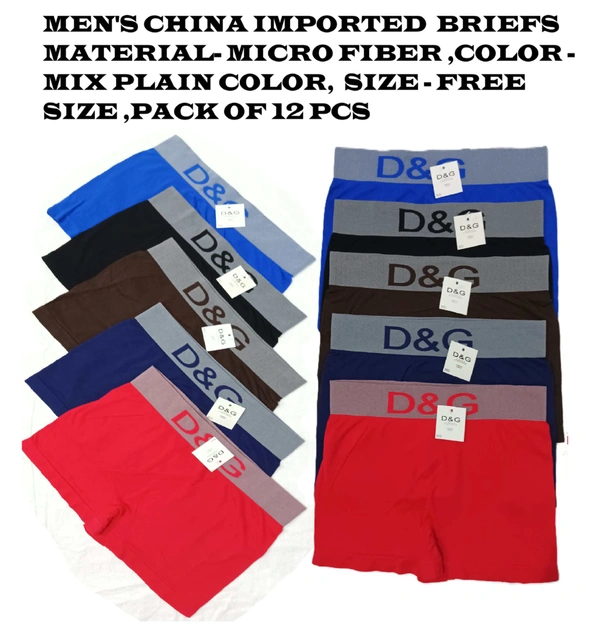Men's  China Imported  Briefs  Material- Micro Fiber ,Color - Mix Plain Color,  Size - Free Size - Free Size, 12