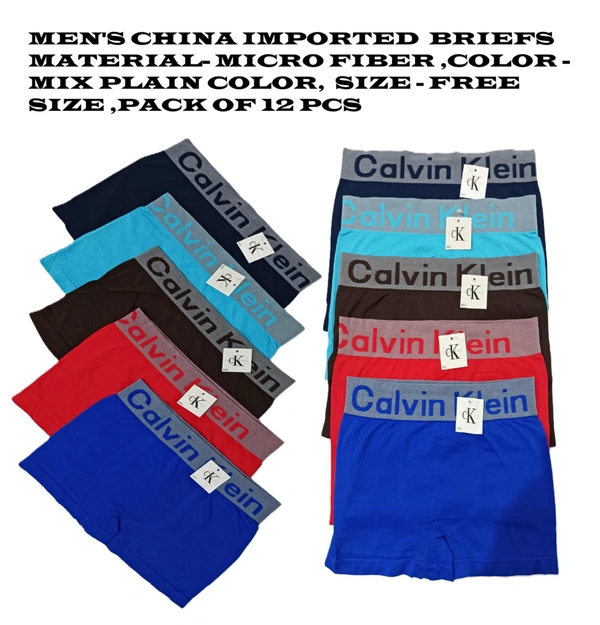 Men's  China Imported  Briefs  Material- Micro Fiber ,Color - Mix Plain Color,  Size - Free Size - Free Size, 12