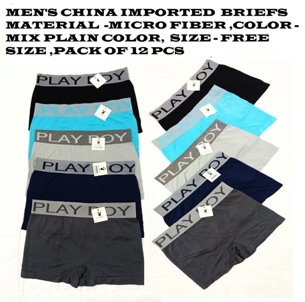 Men's  China Imported  Briefs  Material- Micro Fiber ,Color - Mix Plain Color,  Size - Free Size - Free Size, 12