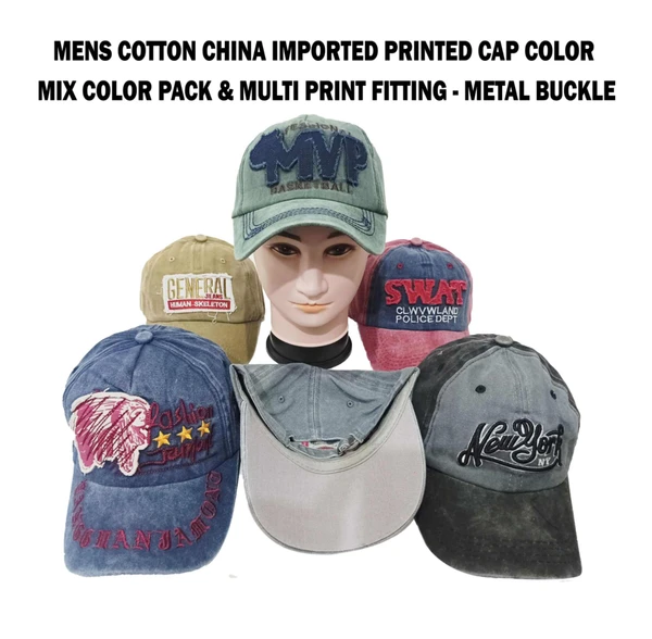 Mens Cotton China Imported Printed Cap Color - Mix Color Pack & Multi Print Fitting - Metal Buckle - 120