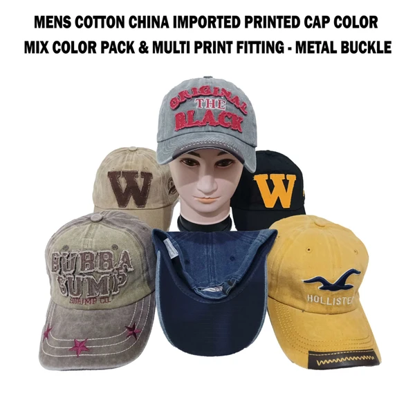 Mens Cotton China Imported Printed Cap Color - Mix Color Pack & Multi Print Fitting - Metal Buckle - 24