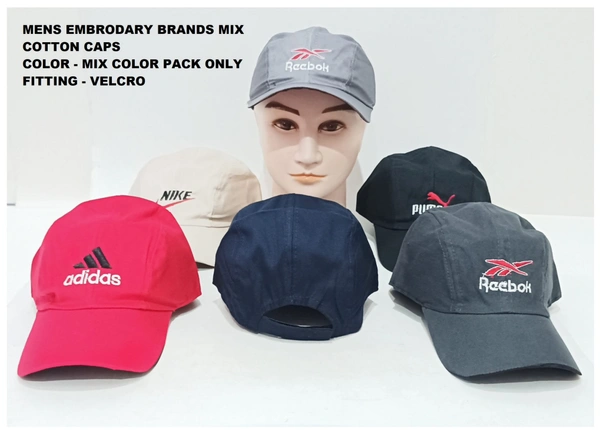Mens Embrodary Brands Mix Cotton Caps Color - Mix Color Pack Only Fitting - Velcro - 12