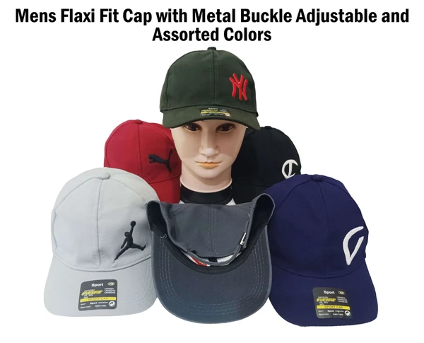 Mens Embrodary  Flaxi Fit Material Cap  Color - Mix Color Pack  Fitting - Steel Buckle - 120