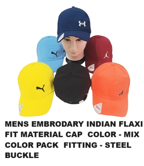 Mens Embrodary Indian Flaxi Fit Material Cap  Color - Mix Color Pack  Fitting - Steel Buckle - 6