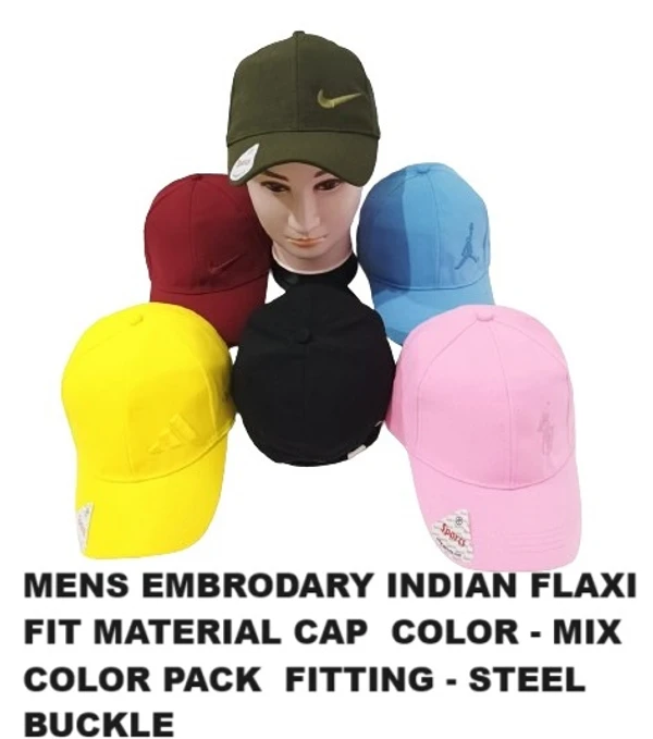 Mens Embrodary Indian Flaxi Fit Material Cap  Color - Mix Color Pack  Fitting - Steel Buckle - 48