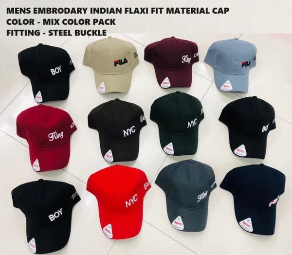 Mens Embrodary Indian Flaxi Fit Material Cap  Color - Mix Color Pack  Fitting - Steel Buckle - 48